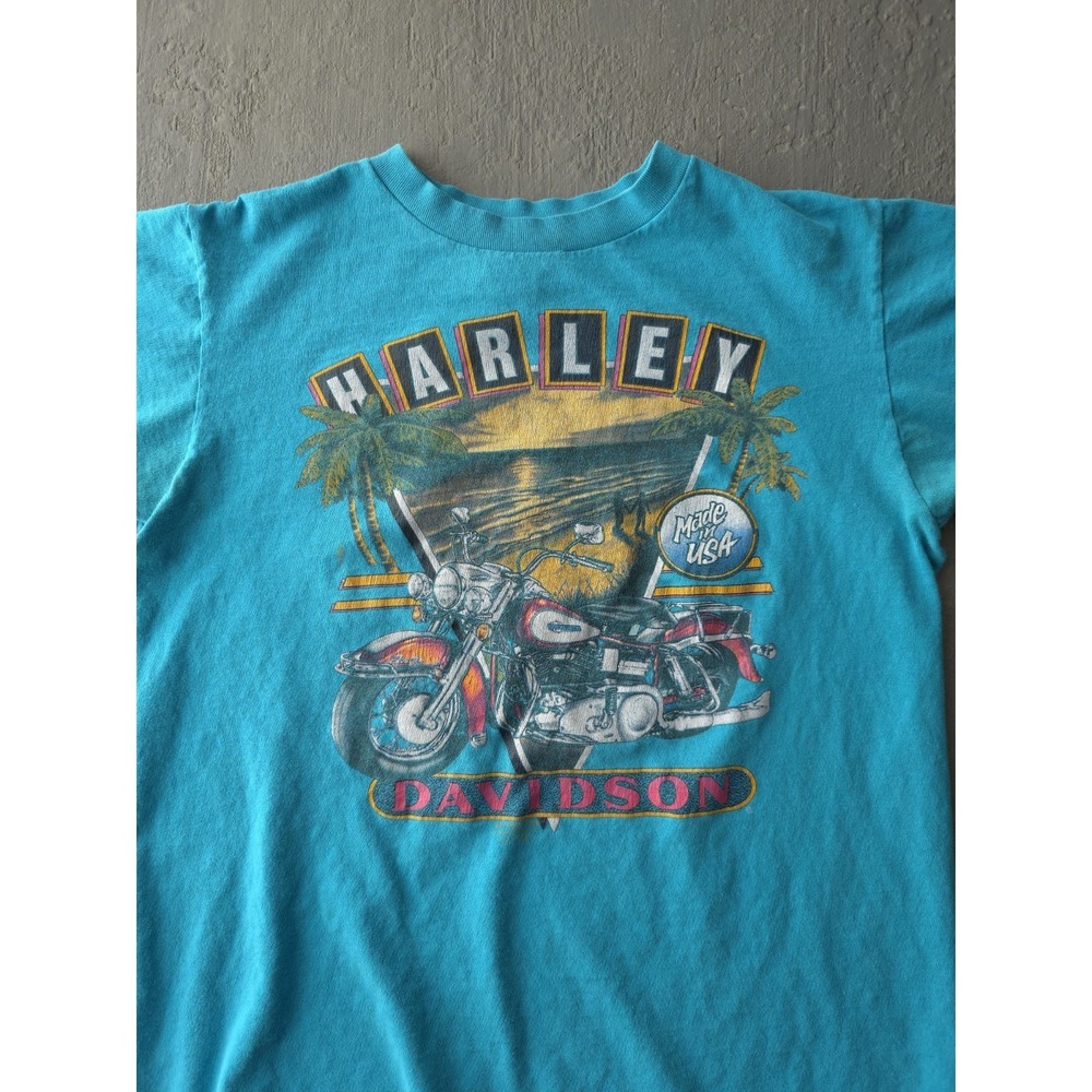 Vintage 1990s Harley-Davidson 3D Emblem Blue Single Stitch T-shirt Ontario M - Picture 2 of 12